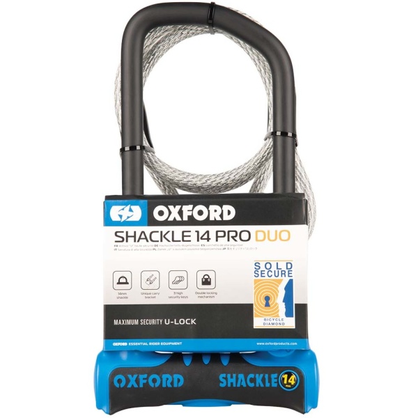 Antifurt Bicicleta Oxford Shackle14 Pro Duo U-Lock 320mm x 177mm + Cable Otel Negru LK323